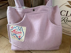 Lilac Front Pocket Upcycled Wool Blanket Tote Bag Front Close Up