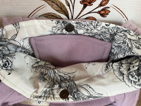 Lilac Front Pocket Upcycled Wool Blanket Tote Bag Floral Lining Feature