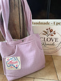 Lilac Front Pocket Upcycled Wool Blanket Tote Bag Promo View