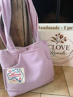 Lilac Front Pocket Upcycled Wool Blanket Tote Bag Promo View