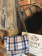 Large Plaid Mauve Vintage Wool Messenger Bag with Up-cycled Belt Straps