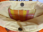 Retro Orange Plaid Front Pocket Upcycled Wool Blanket Tote Bag Inside Lining
