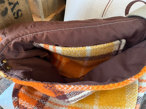 Inside view with pocket Clove-Remade Orange Wool Blanket Messenger Bag
