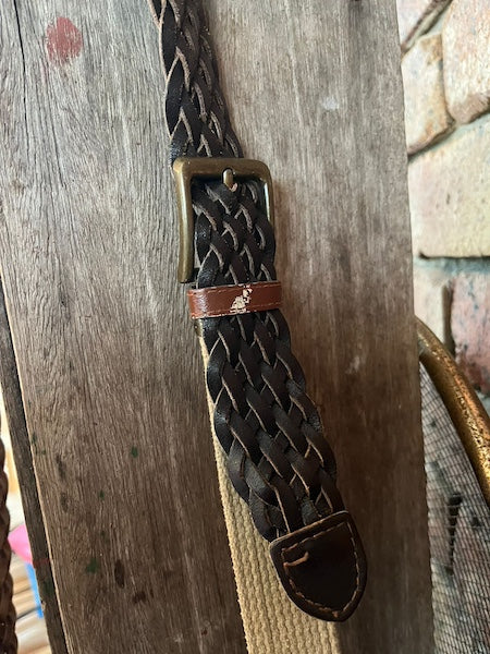 Orange Plaid Recycled Wool Messenger Bag Woven Leather Belt Strap
