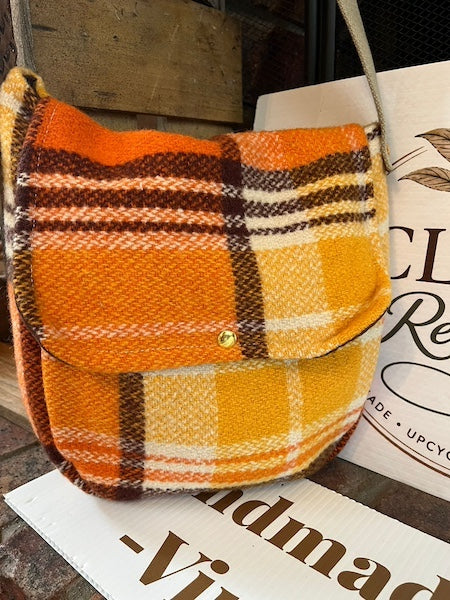 Clove-Remade Orange Plaid Vintage Wool Blanket Messenger Bag
