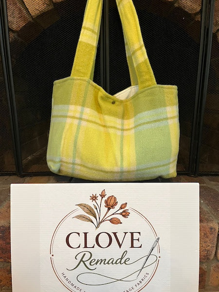 Beautiful soft green vintage wool blanket tote bag, large by Clove Remade