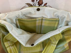 Green Plaid Blanket Wool Tote Inside Pocket View, upcycled vintage bag large