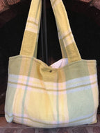 Exquisite Vintage Green Plaid Wool Blanket Tote Bag by Clove-Remade, large bag
