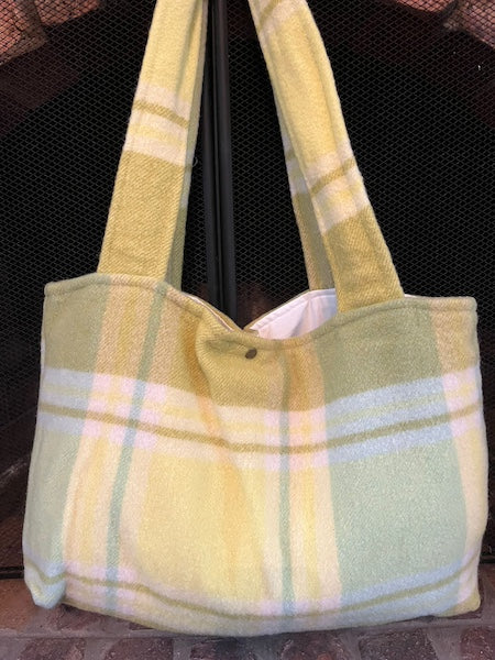 Exquisite Vintage Green Plaid Wool Blanket Tote Bag by Clove-Remade, large bag
