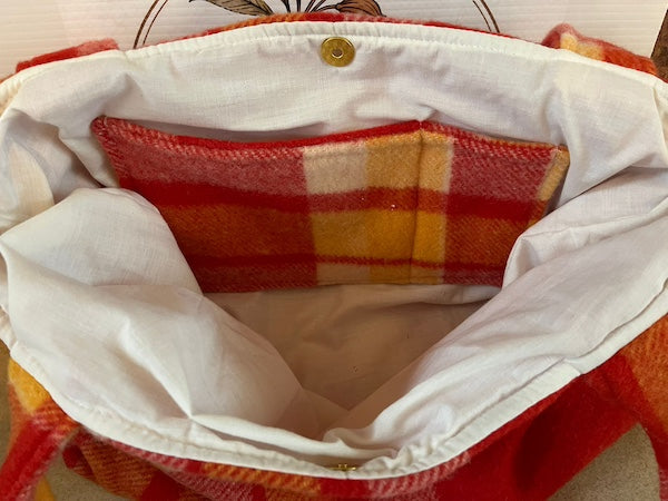 Red Wool Blanket Tote Bag Inside Pocket View 