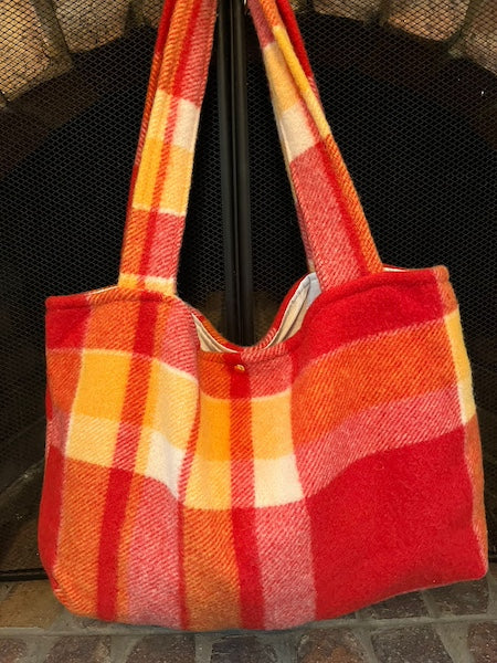 Bright Red Yellow Large Wool Blanket Tote Bag by Clove Remade