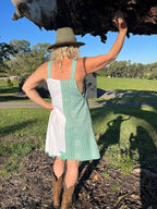 Pinafore Dress Seafoam Green and White Linen Back View