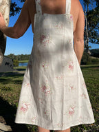 PInafore Dress Upcycled Blush Blossom Ivory Linen back view