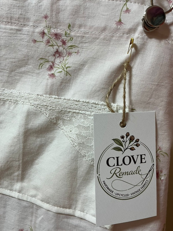 PInafore Dress Upcycled Blush Blossom Ivory Linen vintage pocket detail
