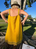 Mustard Boho Tribal Pinafore Dress Back View