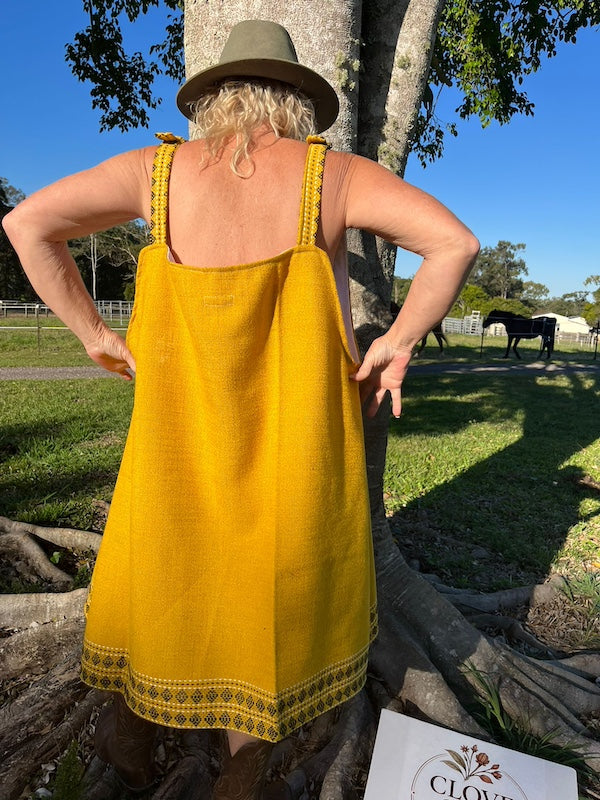 Mustard Boho Tribal Pinafore Dress Back View