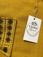 Clove Remade Mustard Upcycled Pinafore Dress in Mustard with Tribal Braid Pocket Detail 
