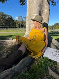Vintage Upcycled Pinafore Dress Mustard with Tribal Braid