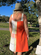 Pinafore Dress Upcycled Artistic Retro Coral and Citrus Plaid Back View