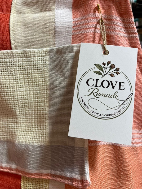 Pinafore Dress Upcycled Artistic Retro Coral and Citrus Plaid Pocket Detail
