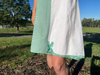 Pinafore Dress Seaform Green White Linen Green Crochet Hem Detail