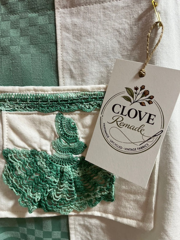Pinafore Dress Seafoam Green Crochet Lady Pocket Detail