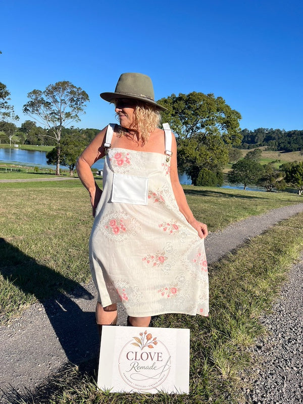 Pinafore Dress Upcycled Vintage Romantic Floral Front View