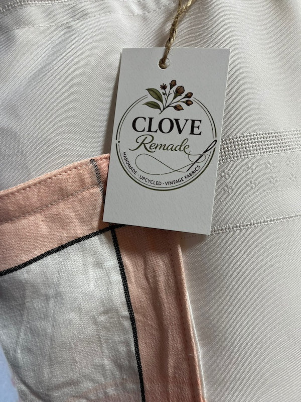 Vintage Linen Tablecloth Pinafore with Peach detail
