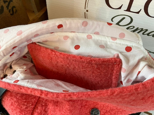 Small Pink Vintage Wool Blanket Messenger Bag Pink Polkadot Inside Lining View