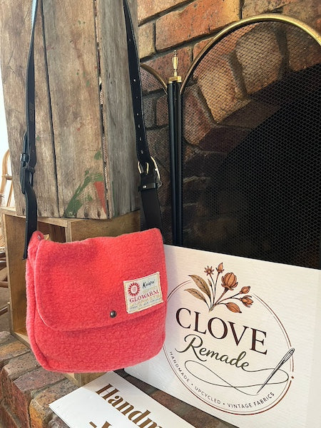 Pink Vintage Wool Blanket Messenger Bag Small Cute Cuddly Original by Clove Remade
