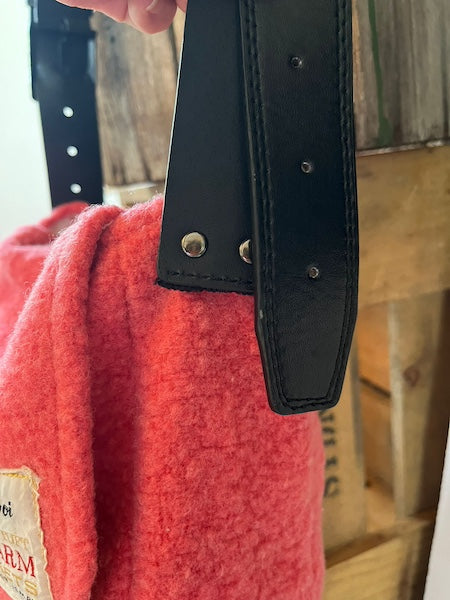 Pink Vintage Wool Blanket Bag Strap Detail