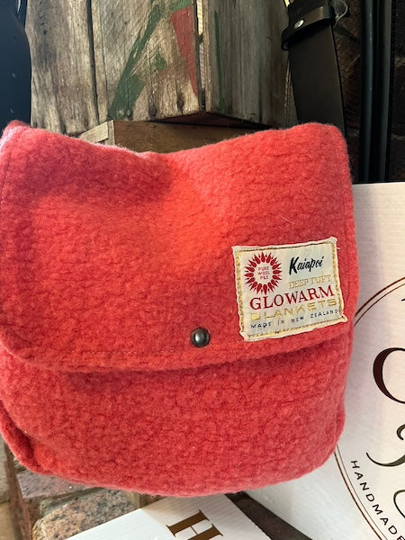 Adorable Pink Vintage Wool Blanket Messenger Bag with Original Label Feature by Clove Remade