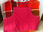 Red Chocolate Plaid Front Pocket Upcycled Wool Blanket Tote Bag Front Close Up