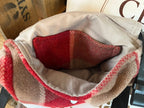 Red Tan Plaid Wool Blanket Messenger Bag Inside Lining Pocket