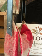 Red Tan Plaid Wool Blanket Messenger Bag Side View