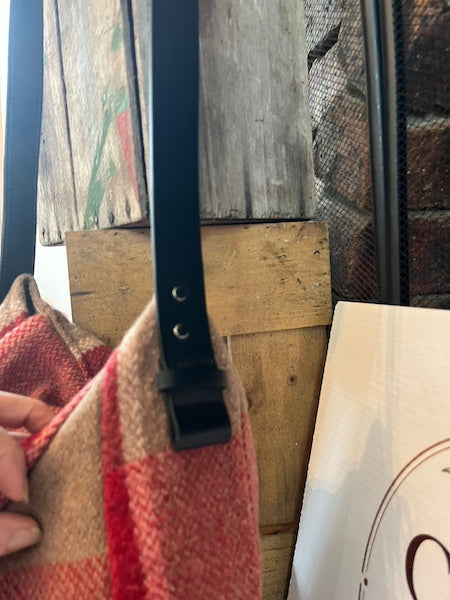 Red Tan Plaid Wool Blanket Messenger Bag Upcycled Strap