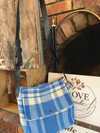 Classic Blue Plaid Vintage Blanket Messenger Bag by Clove-Remade