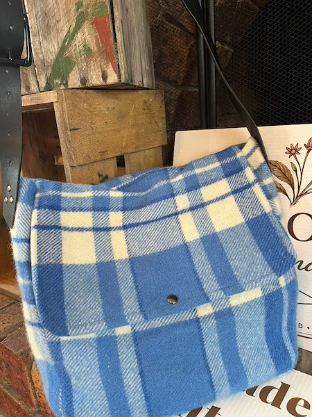 Classic Blue Vintage Wool Blanket Messenger Bag by Clove-Remade