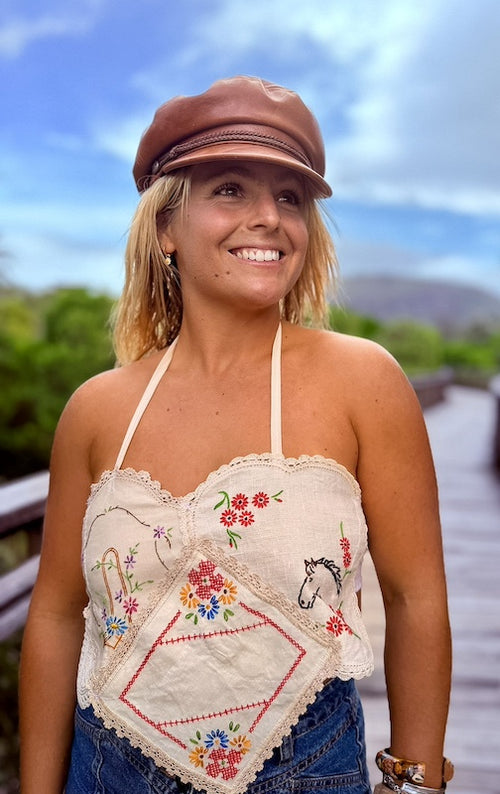 Embroidered Doily Halter Neck Top. Up to Size 12.