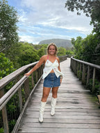 Embroidered Linen Halter Neck Top. Up to Size 14.