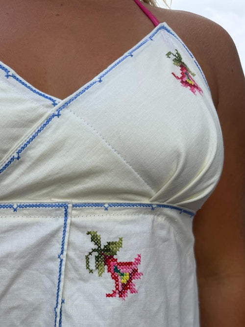 Embroidered Linen Halter Neck Top. Up to Size 14.
