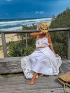 Whimsical Embroidered Doily Halter Neck Top. Up to Size 14.