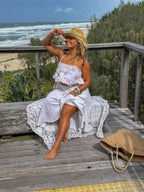 Whimsical Embroidered Doily Halter Neck Top. Up to Size 14.