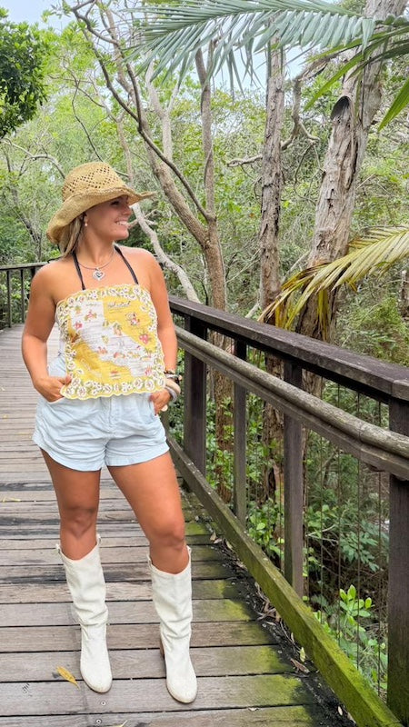 Vintage 'California' Handkerchief Halter Neck Top. Up to Size 12.