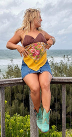 Vintage Floral Tablecloth Halter Neck Top. Up to Size 10.