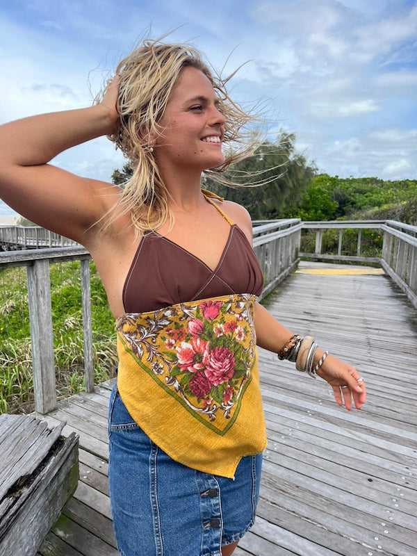 Vintage Floral Tablecloth Halter Neck Top. Up to Size 10.