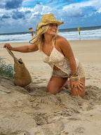 Open Front Vintage Crochet Halter Neck Top. Up to Size 12.