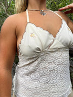 Halter Neck Top - Coastal Boho Cream Lace & Vintage Embroidery. Up to Size 14.
