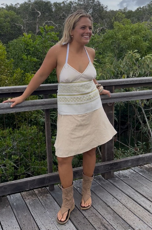 Halter Neck Top - Vintage Retro Green and Cream. Up to Size 12.