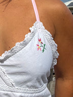 Halter Neck Top - Coastal Vintage Embroidered Linen. Up to Size 14.